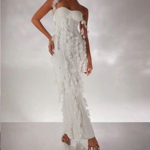 Heiress Beverly Hills White Corset Petal Linen Maxi Dress